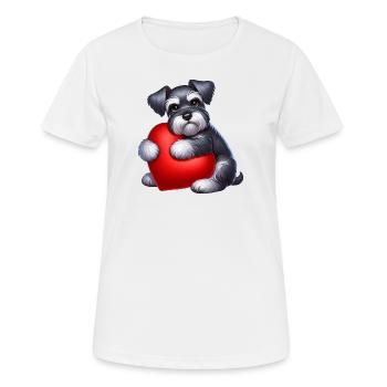 Schnauzer étreignant un dessin d’oreiller coeur rouge - T-shirt respirant Femme - blanc - Devant - AI Model Female 172 dark (172cm)