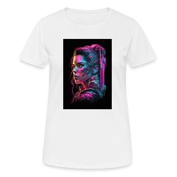 Futuristische Cyberpunk und Synthwave Femme Fatale - Frauen T-Shirt atmungsaktiv - Weiß - Vorne - AI Model Female 172 dark (172cm)