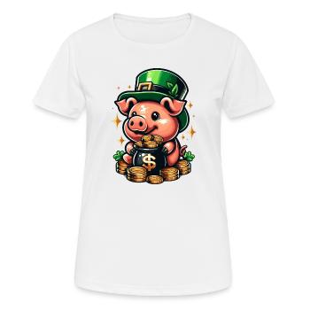 LUCKY PIG JACKPOT MONEY RICH PROSPERITY GREEN - Women's Breathable T-Shirt - white - Front - AI Model Female 172 dark (172cm)