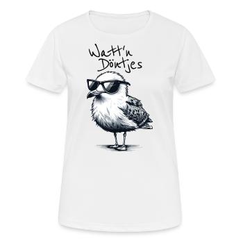 Watt’n Döntjes Coole Möwe Dicton bas allemand - T-shirt respirant Femme - blanc - Devant - AI Model Female 172 dark (172cm)
