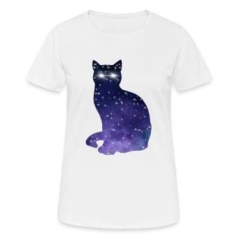 Kosmische Katze - Frauen T-Shirt atmungsaktiv - Weiß - Vorne - AI Model Female 172 dark (172cm)