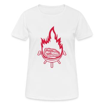Brennendes Feuer Steak saftig - Frauen T-Shirt atmungsaktiv - Weiß - Vorne - AI Model Female 172 dark (172cm)