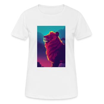 Löwe schaut in den Himmel retrofuturistisch - Frauen T-Shirt atmungsaktiv - Weiß - Vorne - AI Model Female 172 dark (172cm)