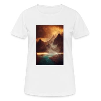 Berge Auf Einem Fluss-geheimnis-gemälde - Frauen T-Shirt atmungsaktiv - Weiß - Vorne - AI Model Female 172 dark (172cm)