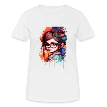 Cartoon little girl with glasses color two - Women's Breathable T-Shirt - white - Front - AI Model Female 172 dark (172cm)