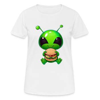 Hungry Alien: Cheeseburger Devourer - Women's Breathable T-Shirt - white - Front - AI Model Female 172 dark (172cm)
