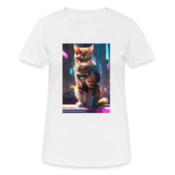 Chat Cyberpunk - T-shirt respirant Femme - blanc - Devant - AI Model Female 172 dark (172cm)
