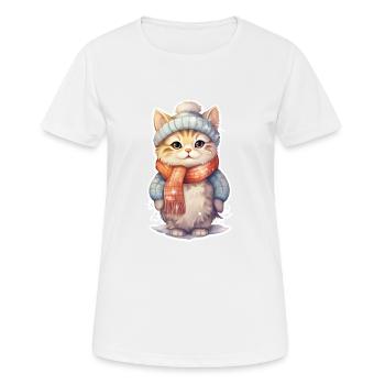 Chat joyeux en hiver - T-shirt respirant Femme - blanc - Devant - AI Model Female 172 dark (172cm)