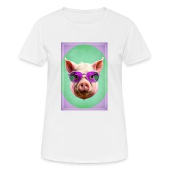Cool and cute pig with violet sunglasses - Women's Breathable T-Shirt - white - Front - AI Model Female 172 dark (172cm)