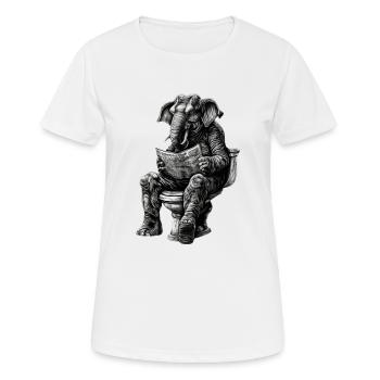 Elefant auf Toilette mit Zeitung – Schwarz-Weiß - Frauen T-Shirt atmungsaktiv - Weiß - Vorne - AI Model Female 172 dark (172cm)