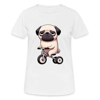 Lustiger Mops auf Dreirad Skurriler Hund läuft - Frauen T-Shirt atmungsaktiv - Weiß - Vorne - AI Model Female 172 dark (172cm)