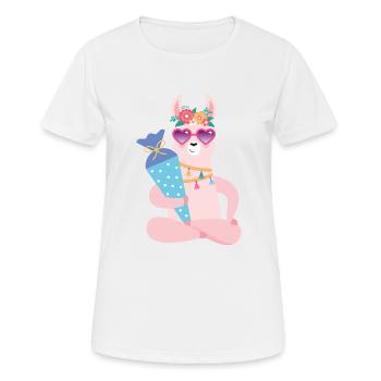 Lama cool avec cône d’école inscription à l’école - T-shirt respirant Femme - blanc - Devant - AI Model Female 172 dark (172cm)