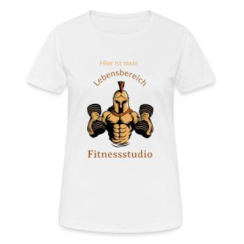 Hier ist mein Lebensbereich Fitnessstudio - Frauen T-Shirt atmungsaktiv - Weiß - Vorne - AI Model Female 172 dark (172cm)