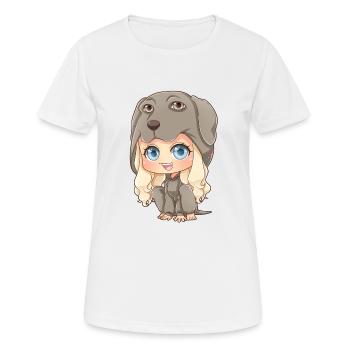 MOSBIES Hunde Chibi Weimaraner Hundeliebe Geschenk - Frauen T-Shirt atmungsaktiv - Weiß - Vorne - AI Model Female 172 dark (172cm)