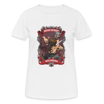 Fighting Viking - Never Retreat , Never Surrender - Frauen T-Shirt atmungsaktiv - Weiß - Vorne - AI Model Female 172 dark (172cm)