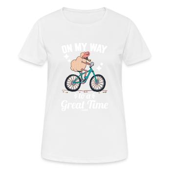 Schaf fährt mit dem Fahrrad - Frauen T-Shirt atmungsaktiv - Weiß - Vorne - AI Model Female 172 dark (172cm)