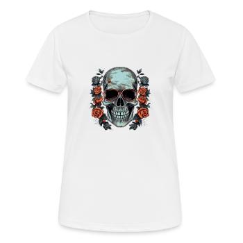 Cooler Hipster Totenkopf mit Brille und Rosen - Frauen T-Shirt atmungsaktiv - Weiß - Vorne - AI Model Female 172 dark (172cm)