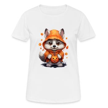Mignon loup d’Halloween avec lanternes de citrouille - T-shirt respirant Femme - blanc - Devant - AI Model Female 172 dark (172cm)