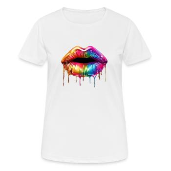Regenbogen-Lippen - Frauen T-Shirt atmungsaktiv - Weiß - Vorne - AI Model Female 172 dark (172cm)