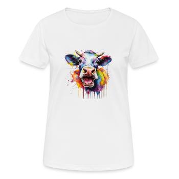 Bunte Kuh Popart, Kuh Regenbogen, Tier - Frauen T-Shirt atmungsaktiv - Weiß - Vorne - AI Model Female 172 dark (172cm)