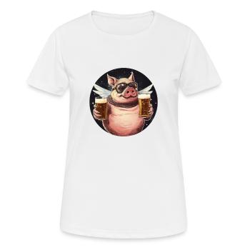 Cochon volant avec de la bière - T-shirt respirant Femme - blanc - Devant - AI Model Female 172 dark (172cm)