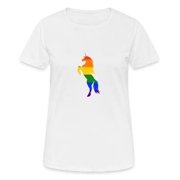 Unicorn LGBT Gay Pride Regenbogen CSD - Frauen T-Shirt atmungsaktiv - Weiß - Vorne - AI Model Female 172 dark (172cm)