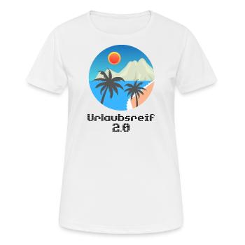 Urlaubsmotiv mit Palmen und Insel, Urlaubsreif 2.0 - Frauen T-Shirt atmungsaktiv - Weiß - Vorne - AI Model Female 172 dark (172cm)