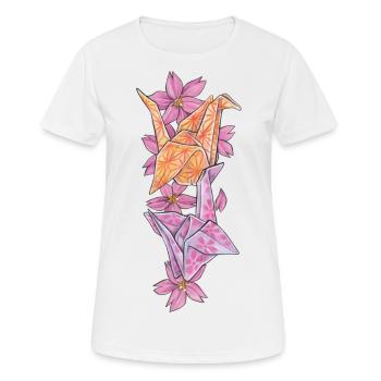 Süße Origami Kraniche Falt Papier Japan Bastler - Frauen T-Shirt atmungsaktiv - Weiß - Vorne - AI Model Female 172 dark (172cm)
