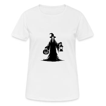 Unheimliches Halloween Gespenst mit Kürbislampe - Frauen T-Shirt atmungsaktiv - Weiß - Vorne - AI Model Female 172 dark (172cm)