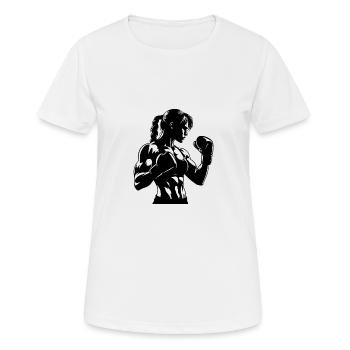 Boxerin mit Handschuhen in konzentrierter Haltung - Frauen T-Shirt atmungsaktiv - Weiß - Vorne - AI Model Female 172 dark (172cm)