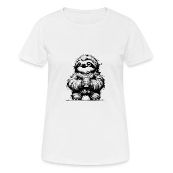 paresseux avec tasse à café dessin au crayon - T-shirt respirant Femme - blanc - Devant - AI Model Female 172 dark (172cm)