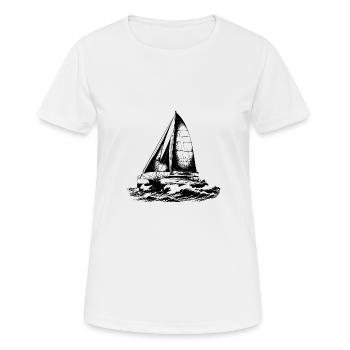 Schicker Katamaran in Wellen unter Segel Wind - Frauen T-Shirt atmungsaktiv - Weiß - Vorne - AI Model Female 172 dark (172cm)