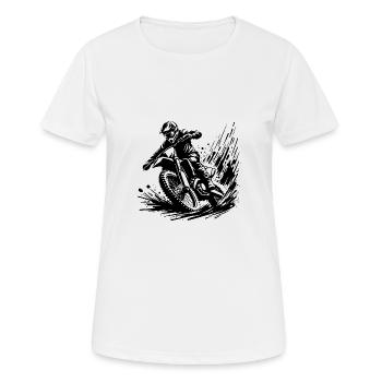 Speedy motocross rider in mud splash - Women's Breathable T-Shirt - white - Front - AI Model Female 172 dark (172cm)