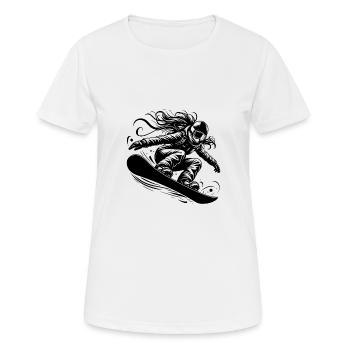 Dynamische Snowboarderin im Action Sprung - Frauen T-Shirt atmungsaktiv - Weiß - Vorne - AI Model Female 172 dark (172cm)