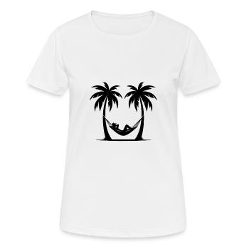 Free time on the beach, hammock and palm trees by the sea - Women's Breathable T-Shirt - white - Front - AI Model Female 172 dark (172cm)