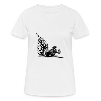 Schnelles Dragster Auto mit flammendem Motor - Frauen T-Shirt atmungsaktiv - Weiß - Vorne - AI Model Female 172 dark (172cm)