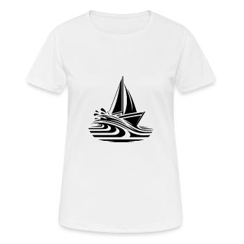 Schnelles Segelboot im Wellengang auf Kurs - Frauen T-Shirt atmungsaktiv - Weiß - Vorne - AI Model Female 172 dark (172cm)