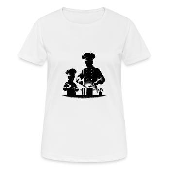 Hobbykoch mit Kinder Silhouette Portrait - Frauen T-Shirt atmungsaktiv - Weiß - Vorne - AI Model Female 172 dark (172cm)