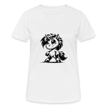 Knuffiges Einhorn sucht magische Abenteuerwelt - Frauen T-Shirt atmungsaktiv - Weiß - Vorne - AI Model Female 172 dark (172cm)