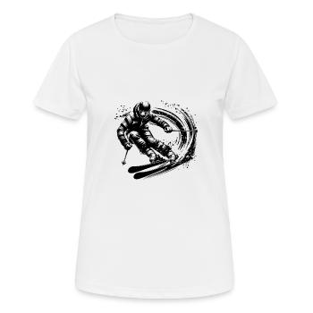 Skifahrer in voller Fahrt auf Pulverschnee Piste - Frauen T-Shirt atmungsaktiv - Weiß - Vorne - AI Model Female 172 dark (172cm)