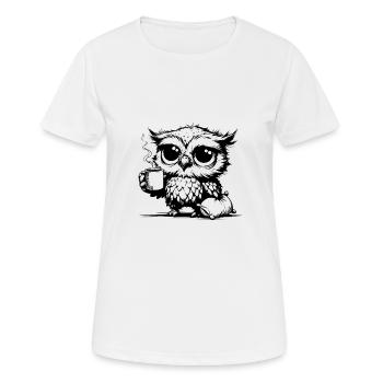 Verschlafene Eule die Kaffee zur Pflicht erklärt - Frauen T-Shirt atmungsaktiv - Weiß - Vorne - AI Model Female 172 dark (172cm)