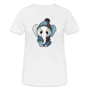 Éléphant mignon avec écharpe et chapeau à pompon. - T-shirt respirant Femme - blanc - Devant - AI Model Female 172 dark (172cm)