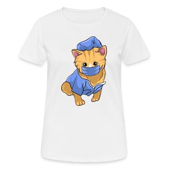 Süsse Krankenschwester Katze mit Mundschutz. - Frauen T-Shirt atmungsaktiv - Weiß - Vorne - AI Model Female 172 dark (172cm)
