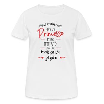 C'est compliqué d'être une Princesse et une motard - T-shirt respirant Femme - blanc - Devant - AI Model Female 172 dark (172cm)