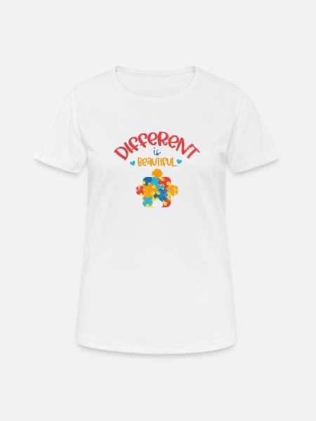 ADHD AUTIST DIFFERENT IS BEAUTIFUL PUZZLE SAYING MOTIFS - Women's Breathable T-Shirt - white