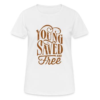 Jung und Frei Design - Geschenkidee - Frauen T-Shirt atmungsaktiv - Weiß - Vorne - AI Model Female 172 dark (172cm)