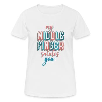 Mein Mittelfinger begrüßt dich - Frauen T-Shirt atmungsaktiv - Weiß - Vorne - AI Model Female 172 dark (172cm)