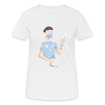 Arzt mit Mundschutz, Spritze und Stethoskop - Frauen T-Shirt atmungsaktiv - Weiß - Vorne - AI Model Female 172 dark (172cm)