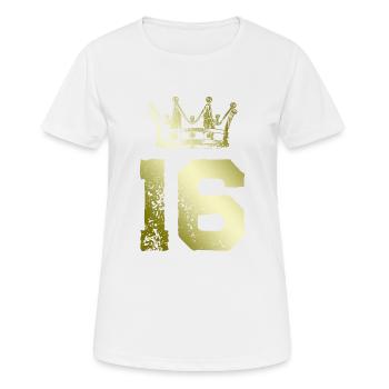 16 Zahl Krone - Frauen T-Shirt atmungsaktiv - Weiß - Vorne - AI Model Female 172 dark (172cm)