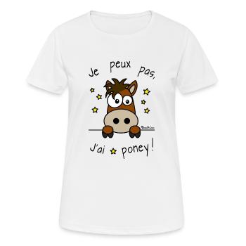 Equitation, Je Peux Pas J'ai Poney, Cheval - T-shirt respirant Femme - blanc - Devant - AI Model Female 172 dark (172cm)